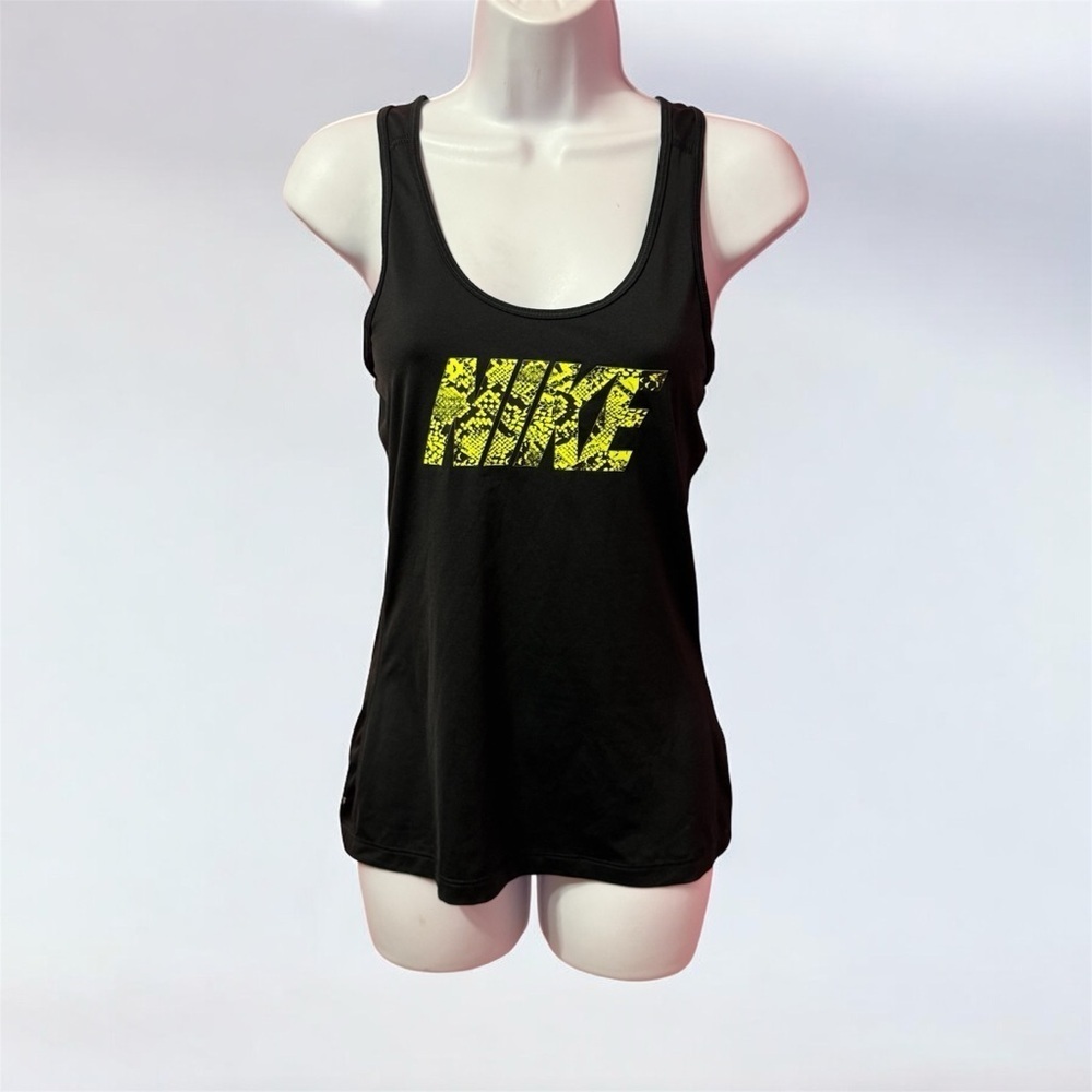 Nike Women's Black and Yellow Graphic Tank Top size S